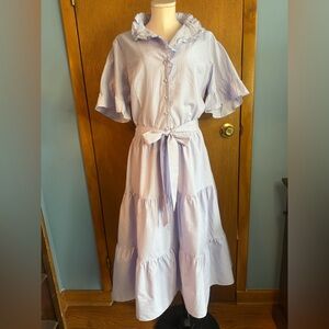 Ivy City Co Lavender tiered Midi Dress with Ruffle Sleeves cottage core